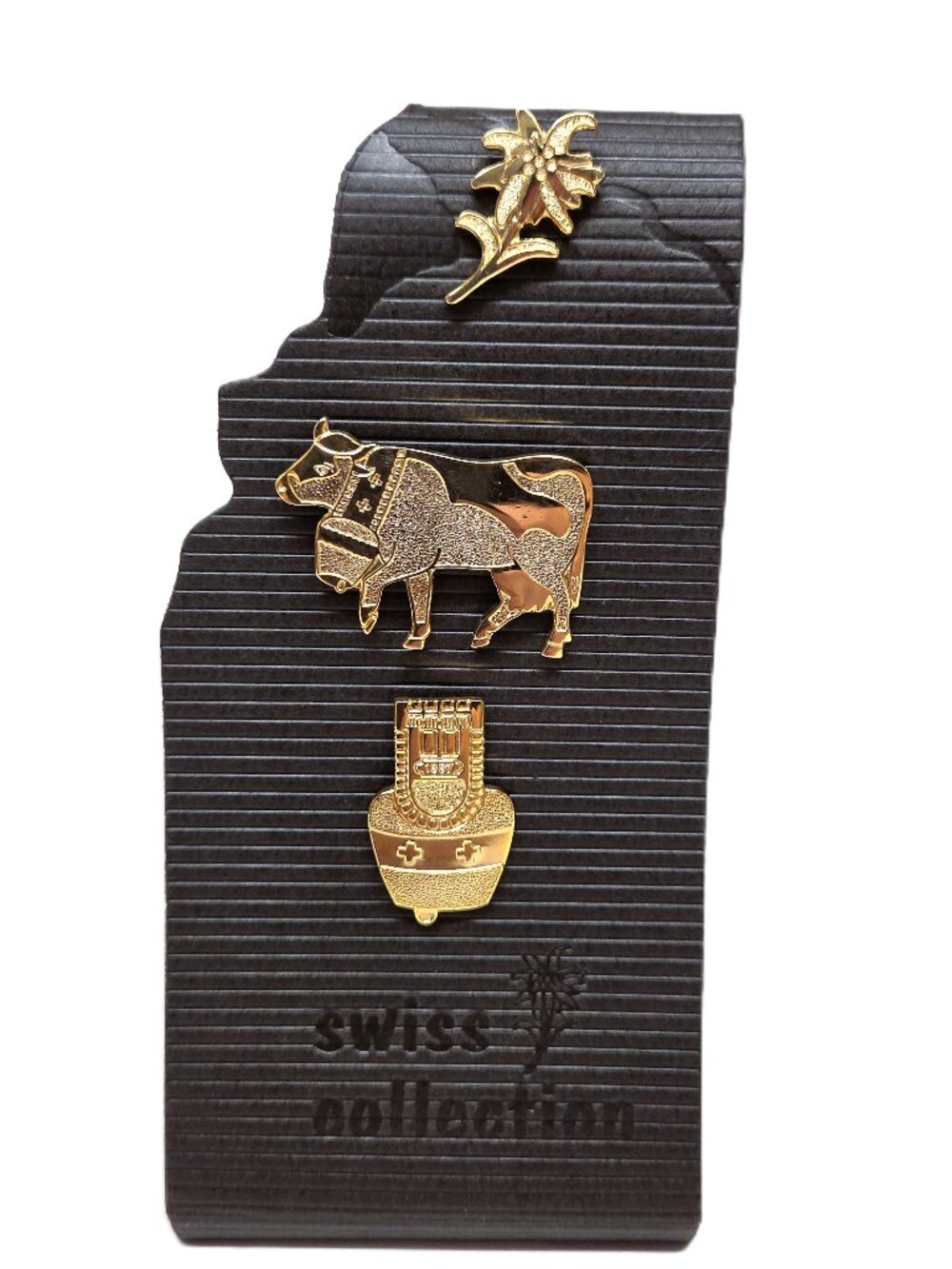 Switzerland Souvenir Pin Collection Cow Edelweiss Bell Matterhorn Alps Set x3